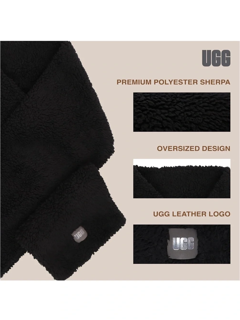 UGG Black Sherpa Scarf - Plush Neck Wrap New
